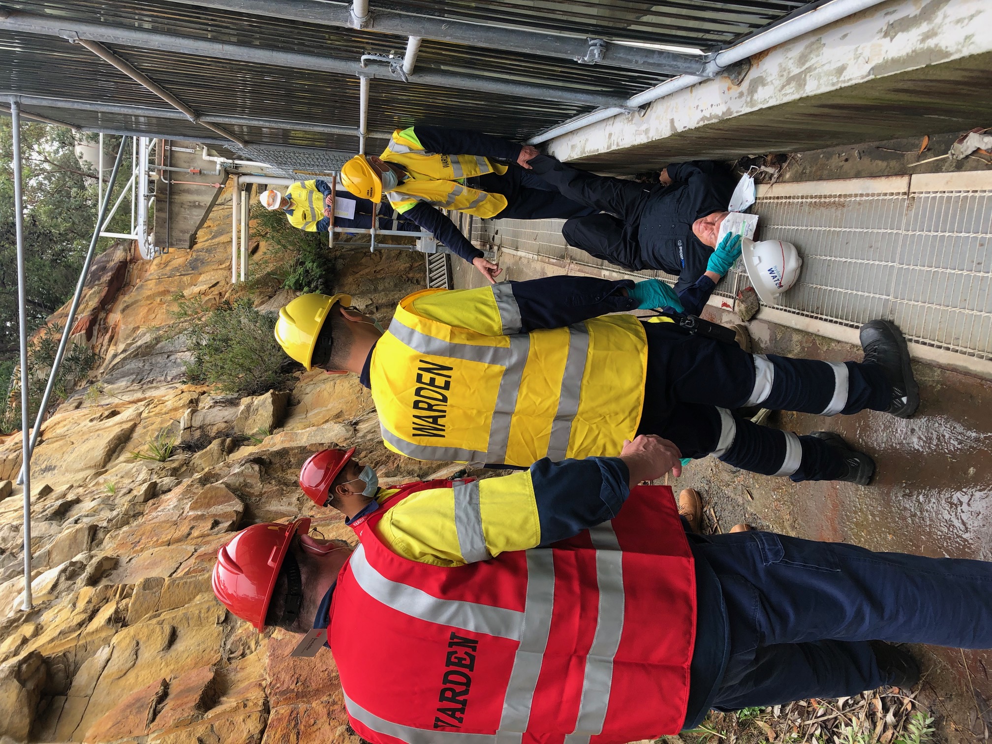 Wardens attending to a casualty during a Sydney Water emergency exercise